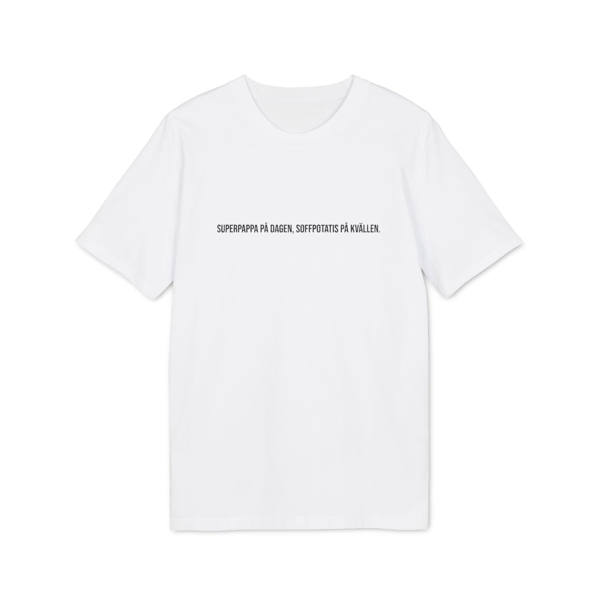 Superpappa på dagen, soffpotatis på kvällen. t-shirt premium – Vit