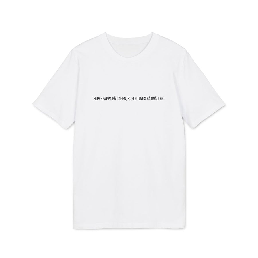 Superpappa på dagen, soffpotatis på kvällen. t-shirt premium – Vit